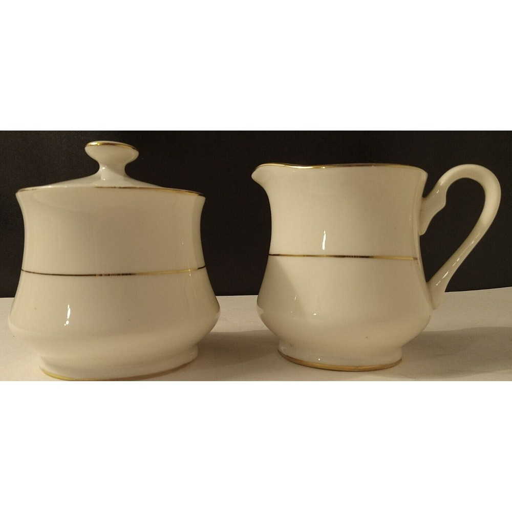 White Rose Fine China Sugar and Creamer Set Gold Trim Handan China